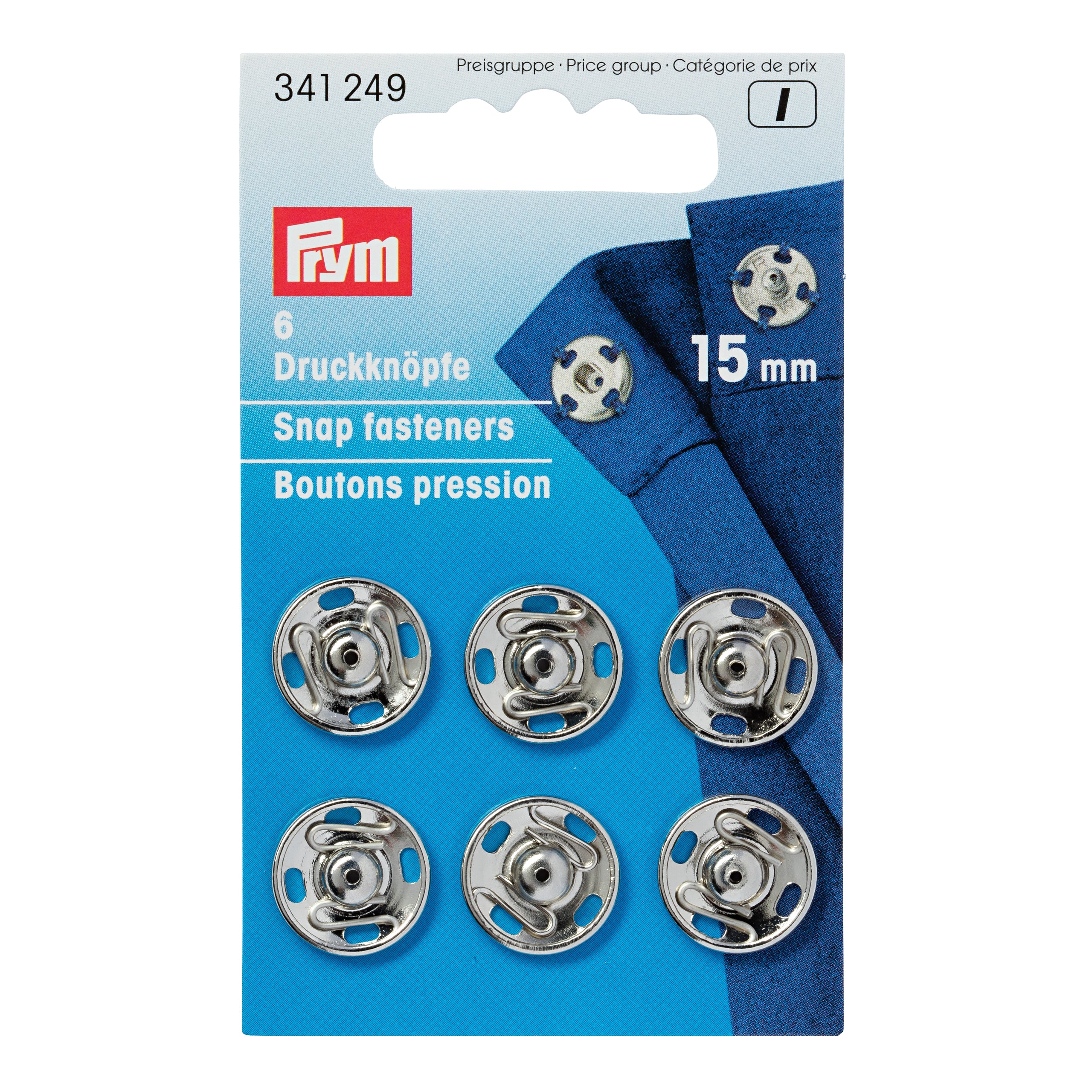 Prym Trykknapper metall sølv 15mm 6stk