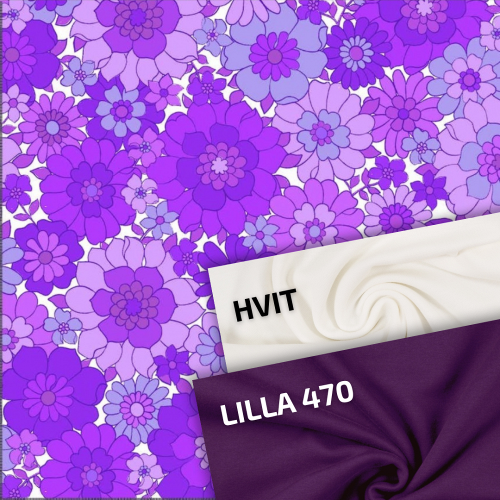 Jersey - Stilig Retro Blomster, Lilla