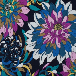 Viskose Jersey - stor blomster svart