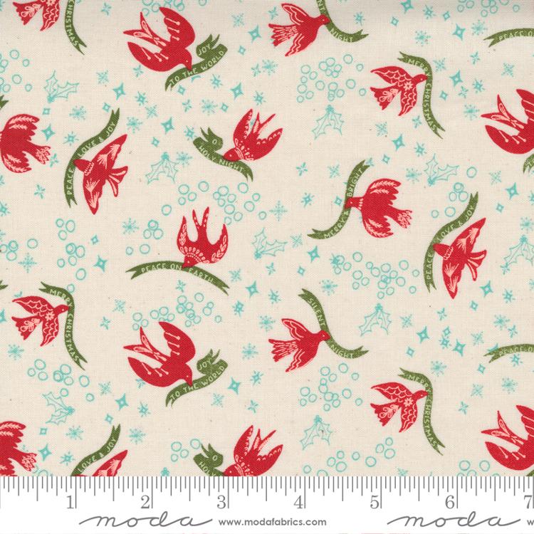 Moda Fabrics Cheer & Merriment - Natur med Fugler