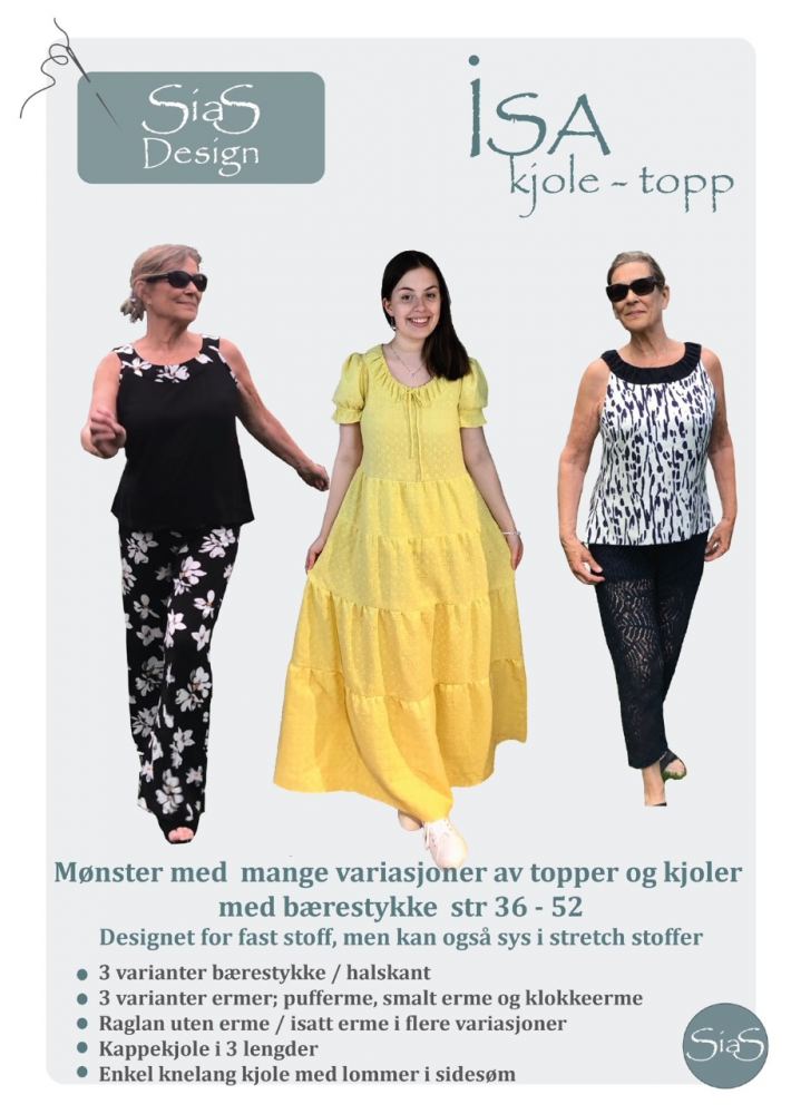 Sias Design - ISA kjole – topp str 34-54 papirmønster