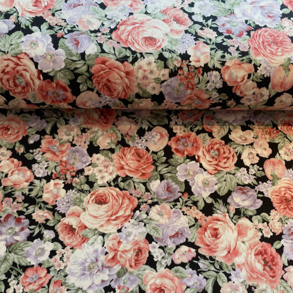 Japan Canvas Bomullstoff multi roses svart