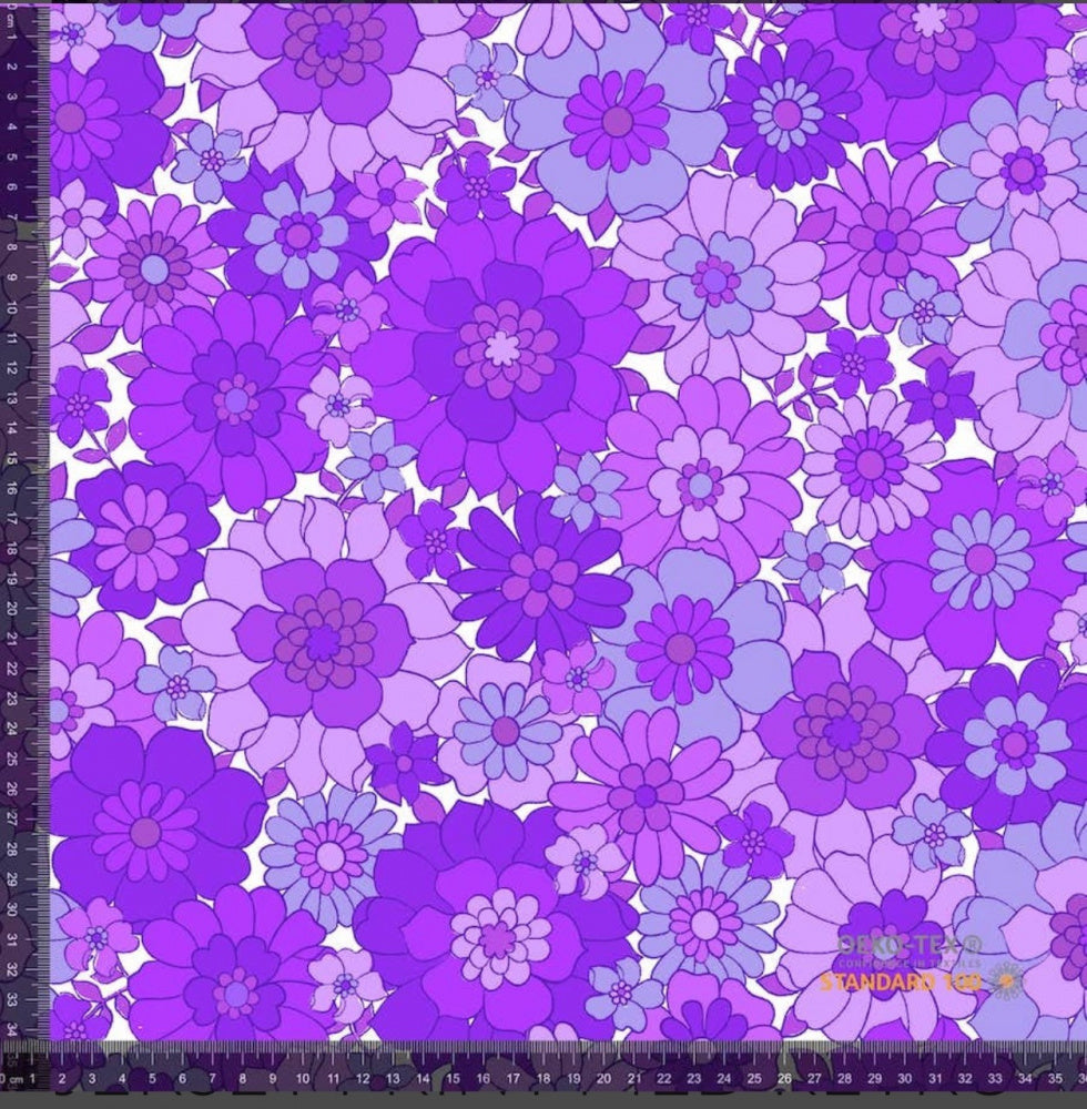 Bomullsjersey Stilig Retro Blomster Lilla
