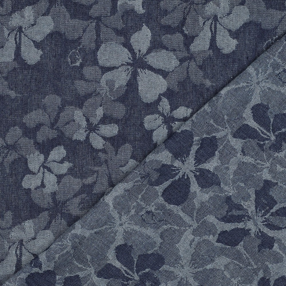 Reste Denim Jacquard blomster indigo blå 45cm