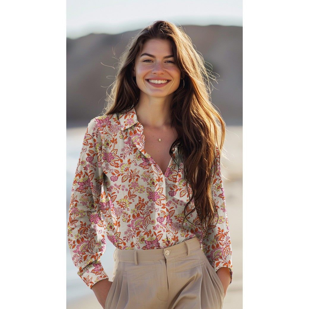 Linen Viskose Yarn Dyed - Blomster