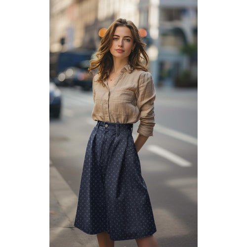 Denim Jacquard - Små Prikker, Indigo Blå