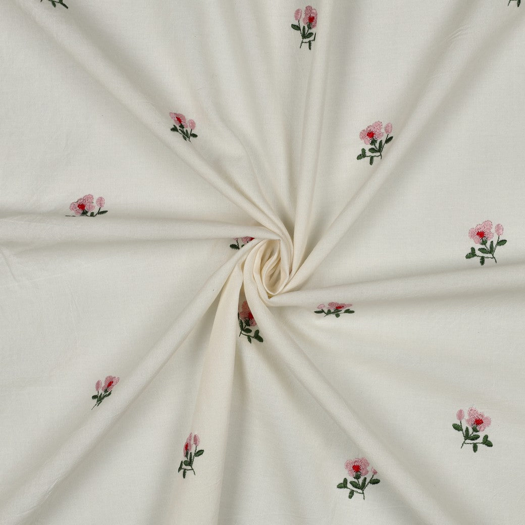 Bomull Voile - Broderi små Blomster offwhite
