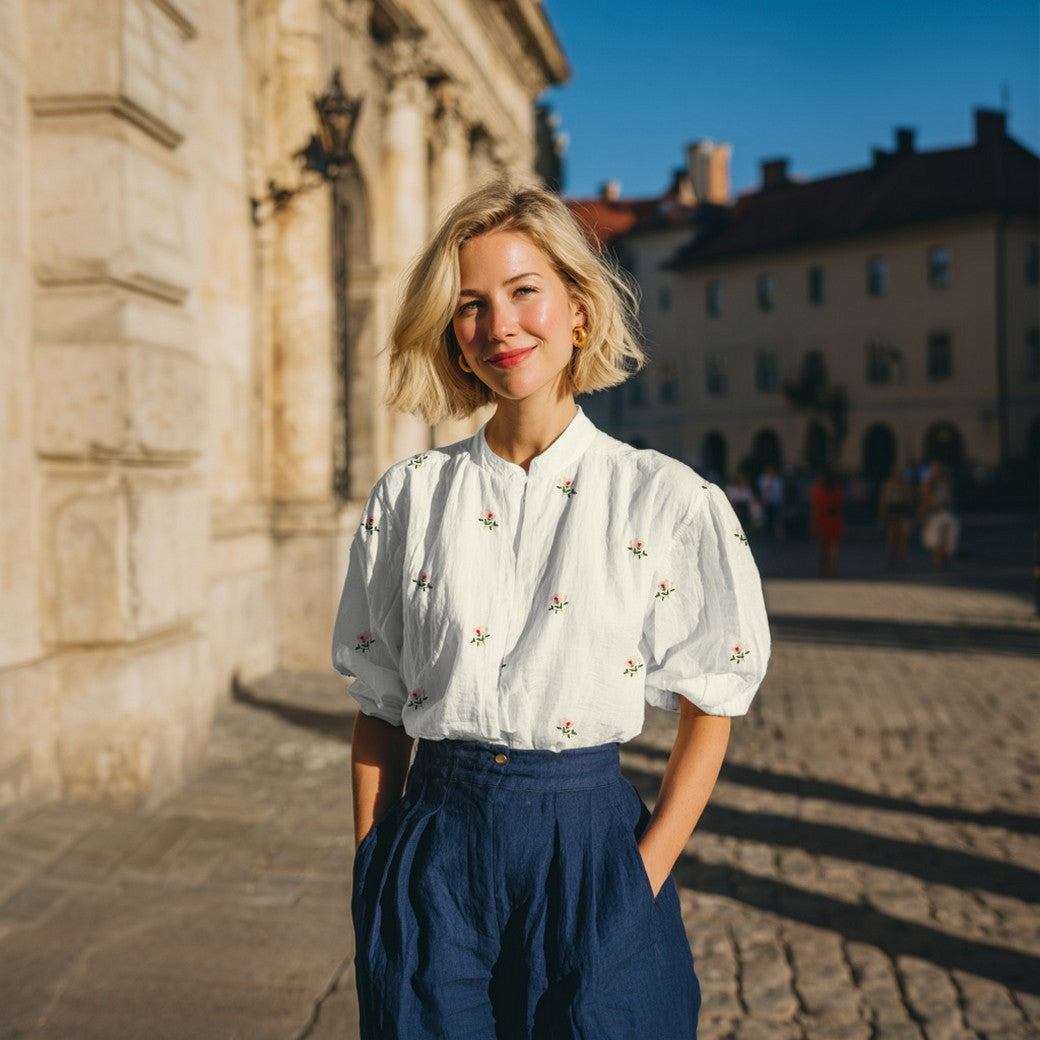 Bomull Voile - Broderi små Blomster offwhite