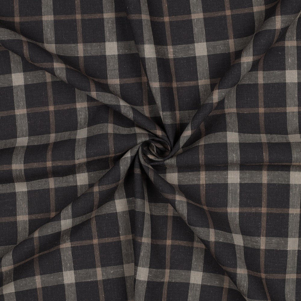 Linen Viskose Yarn Dyed - Ruter, Brun