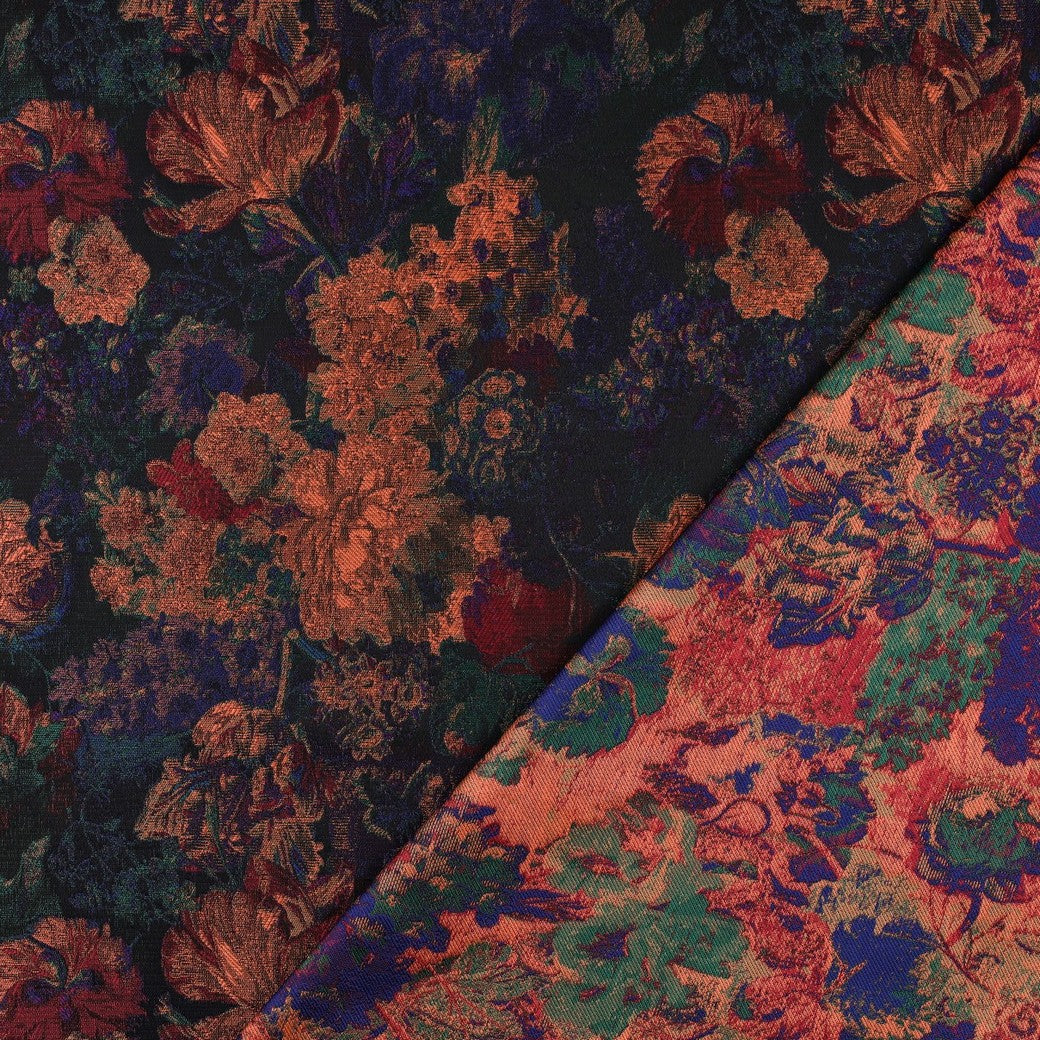 Jacquard / Brokade - Blomster, svart
