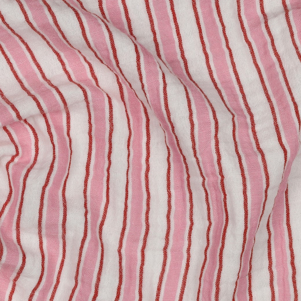 Musselin - Stripet - Rosa og offwhite
