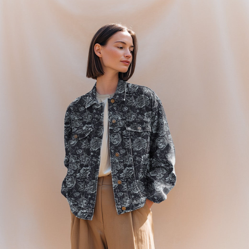 Denim Jacquard  - Blomster blå