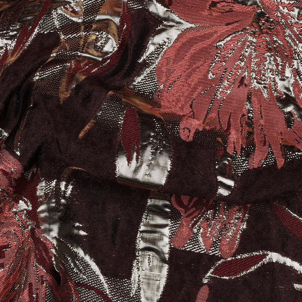 Jacquard / Brokade - Blomster, Vinrød