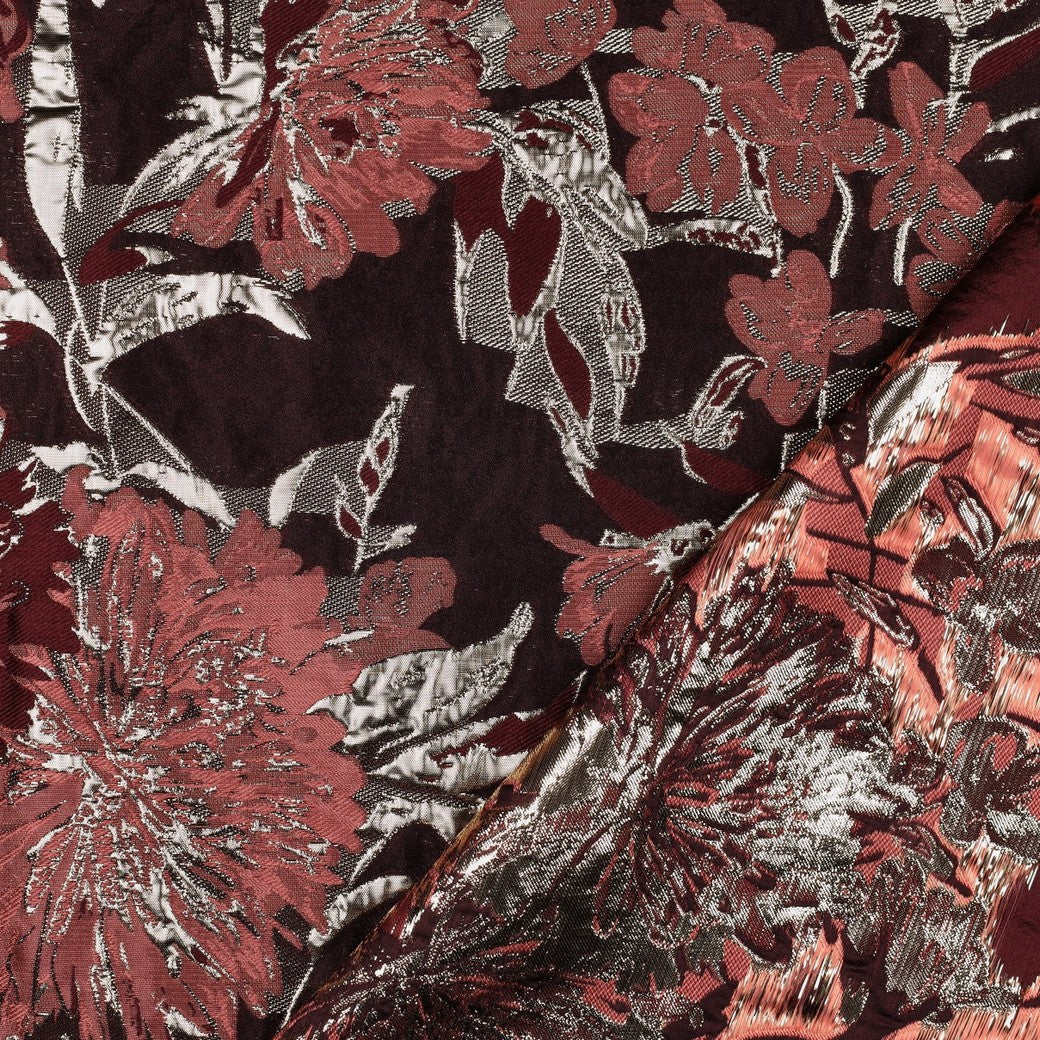 Jacquard / Brokade - Blomster, Vinrød