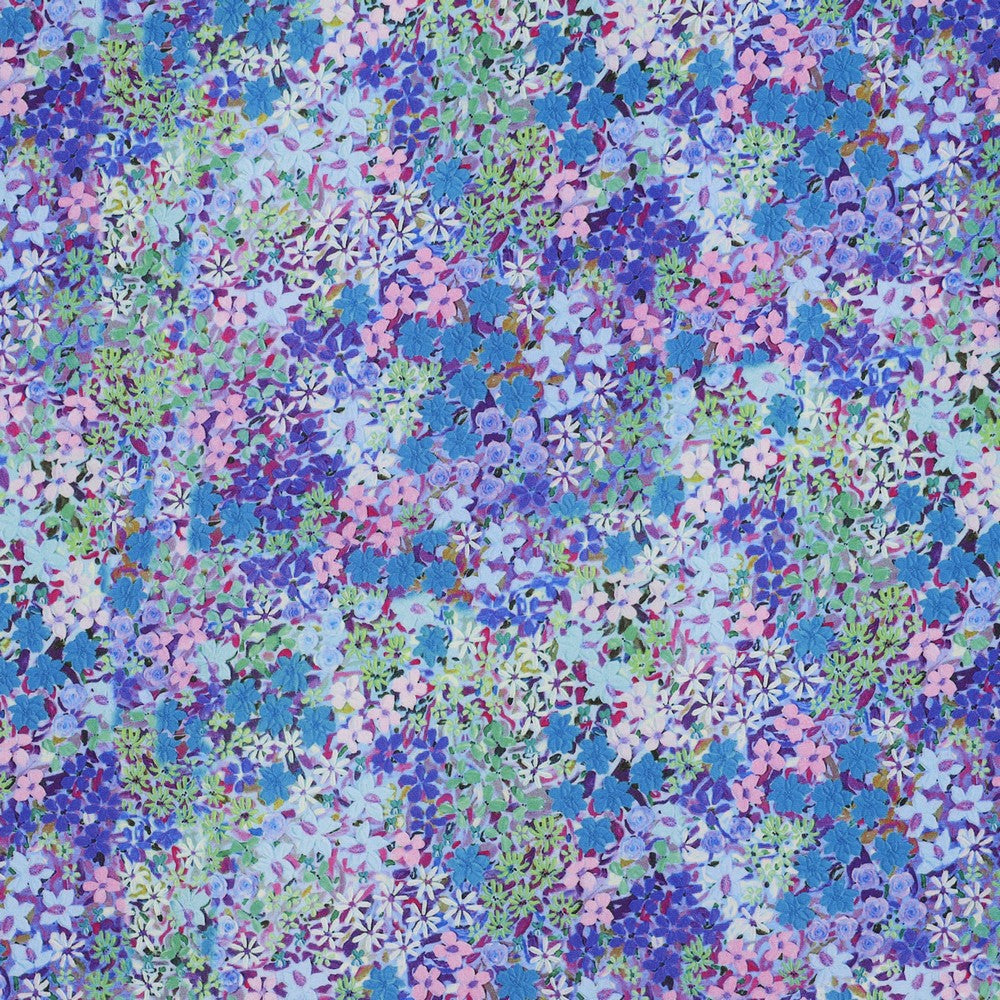 Vevd Viskose - Blå Blomster