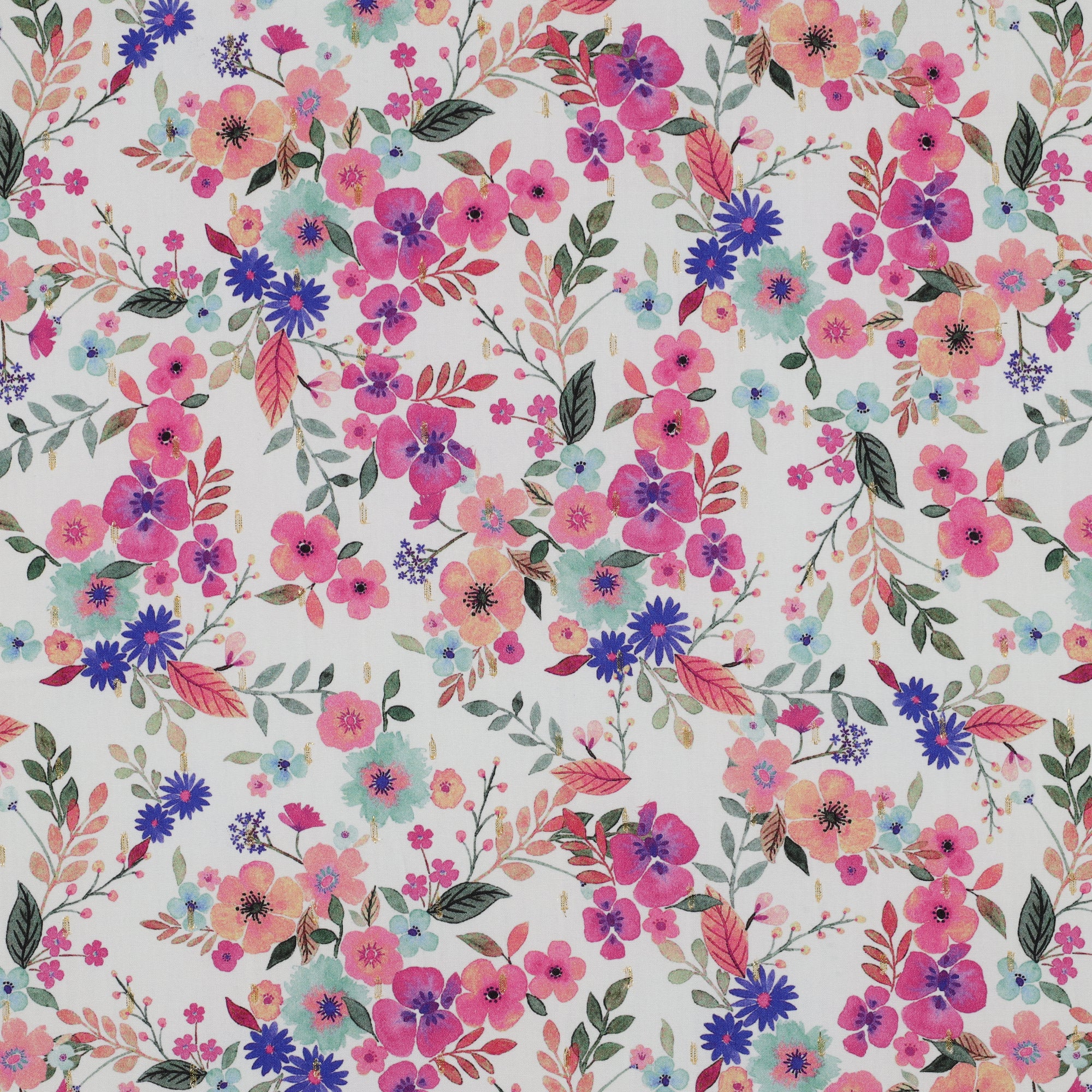 Vevd Viskose - Pastel blomster lurex hvit