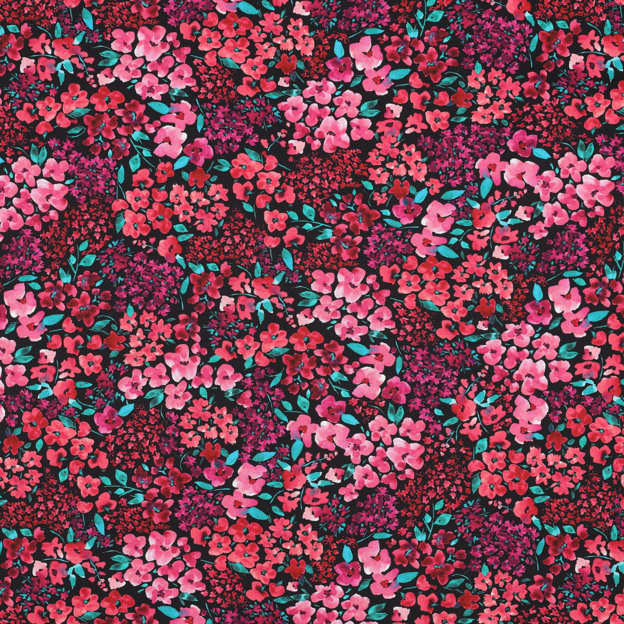 Poplin bomull - Digital Blomster, Svart
