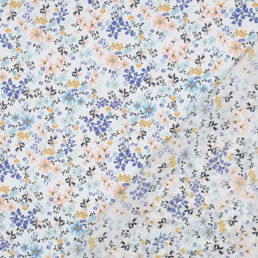 Bomull Voile - Digital Blomster, Blå