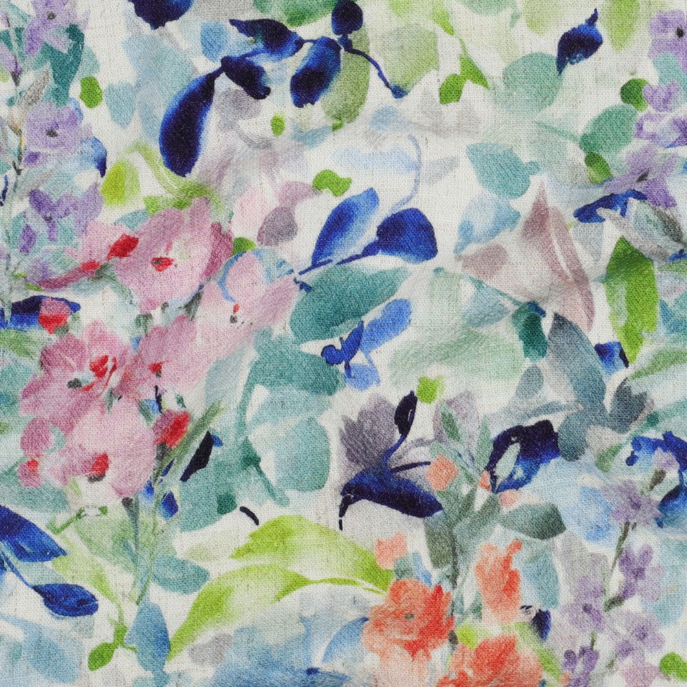 Linen Viskose crepe - Blomster, Blå