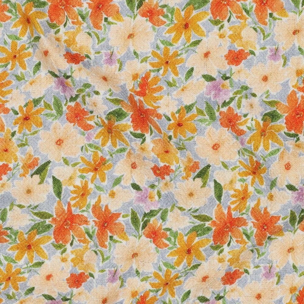Linen Viskose crepe - Blomster, Gul