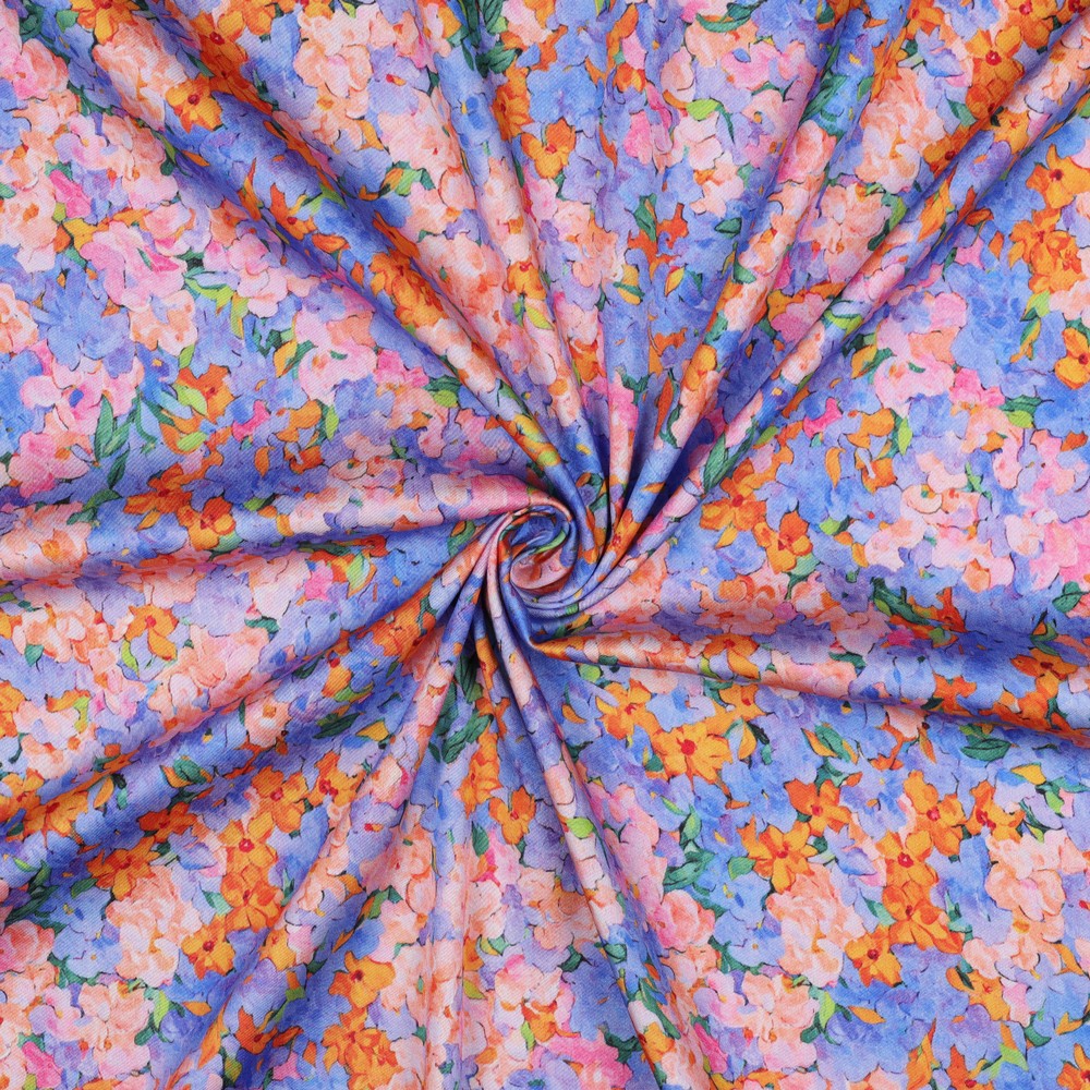 Vevd Viskose - Digital blomster, Blå