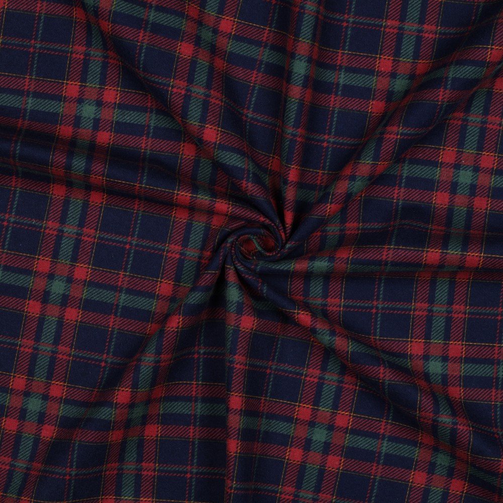 Bomullsflanell - Rutete Navy Blå og mørk rød