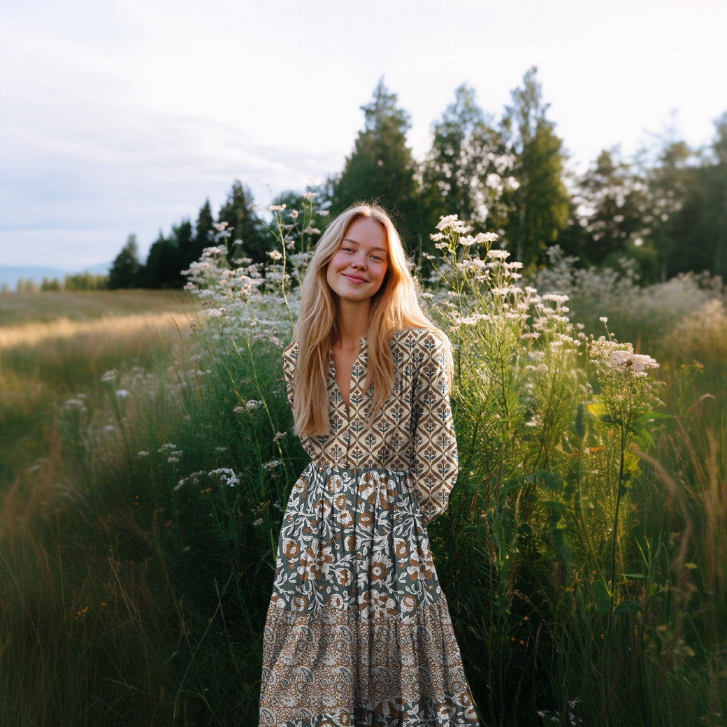 Beklednings Bomull - Blomster blå