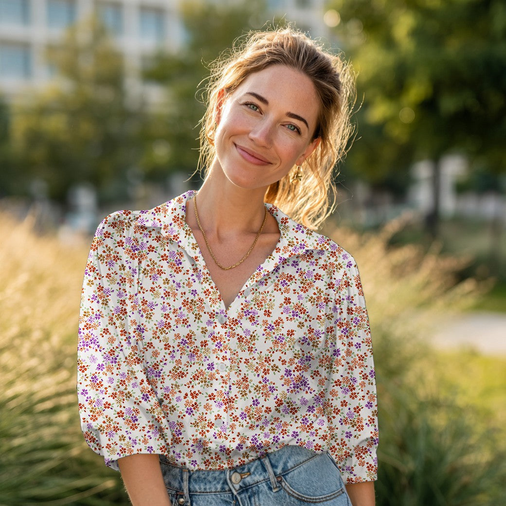 Poplin Bomull - blomster, Mørk Blå