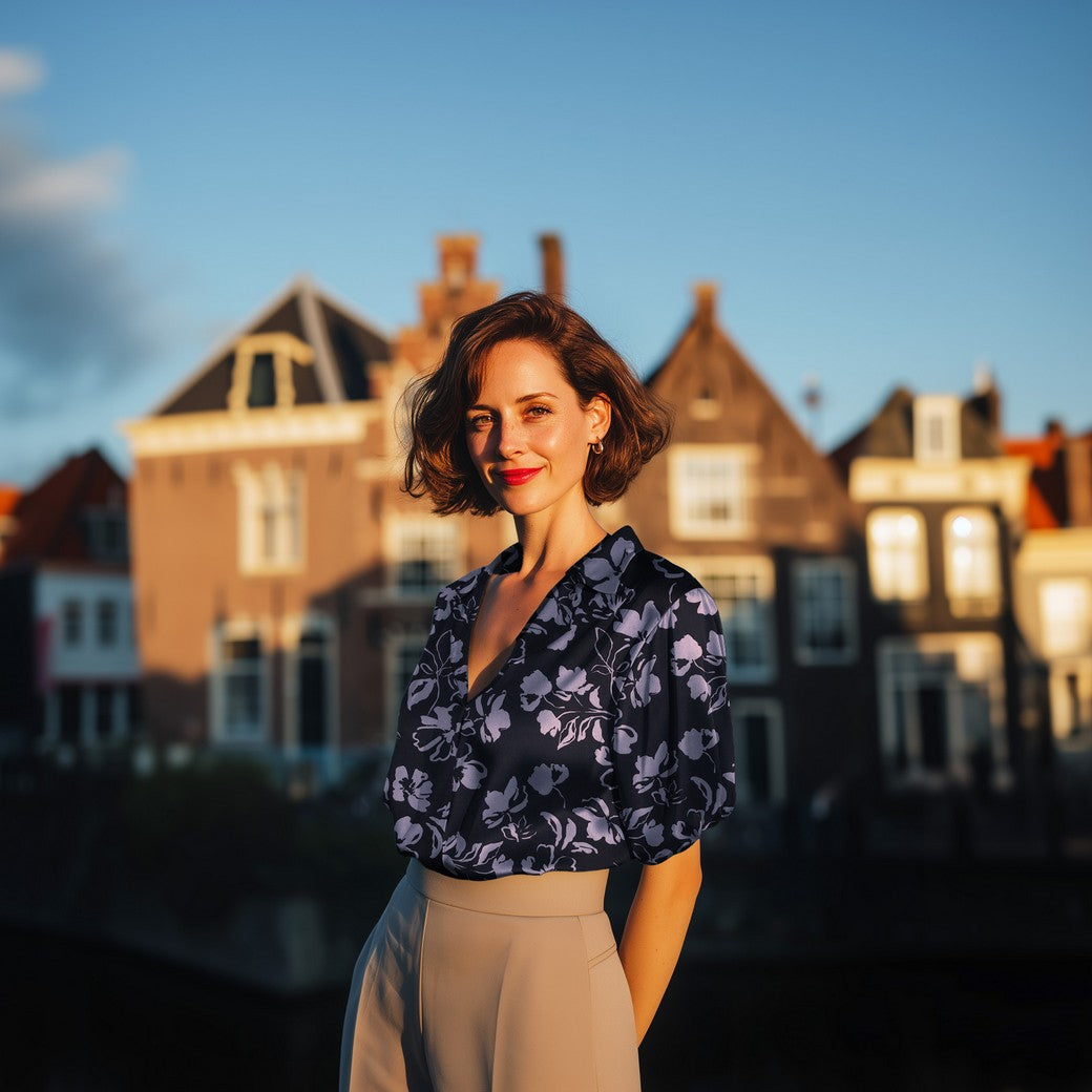 Sateng Bomull - Blomster, Mørk Blå