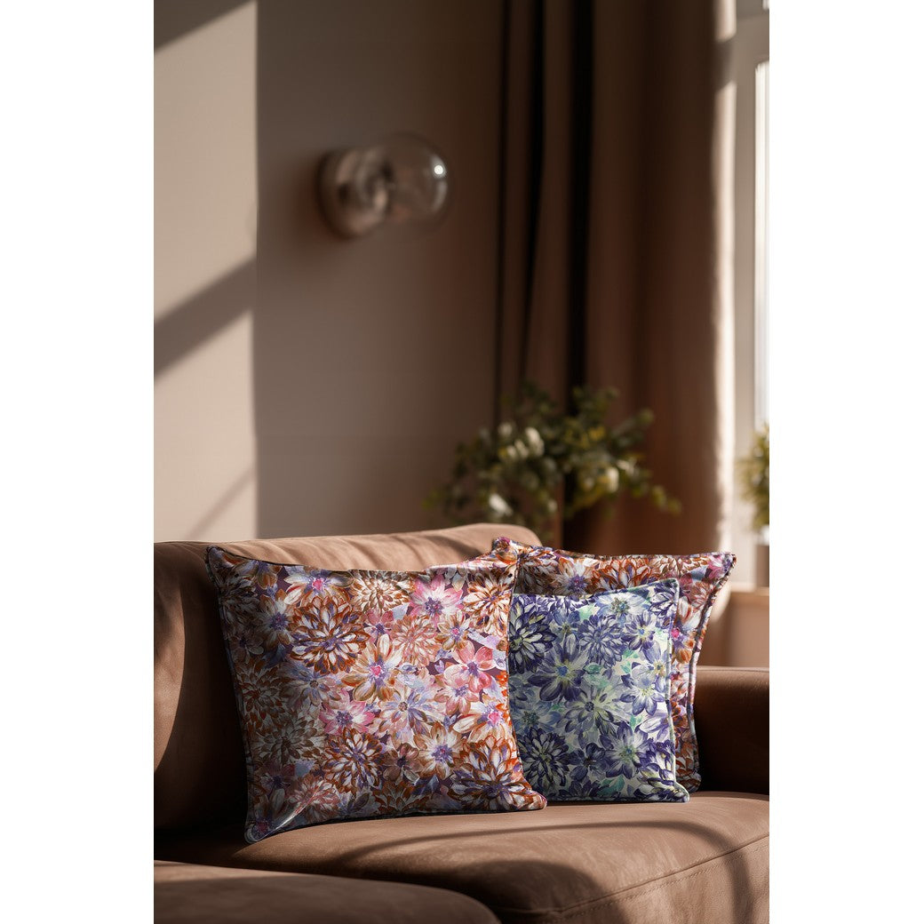 Kanvas bomull Linen look - Stor Blomster blå