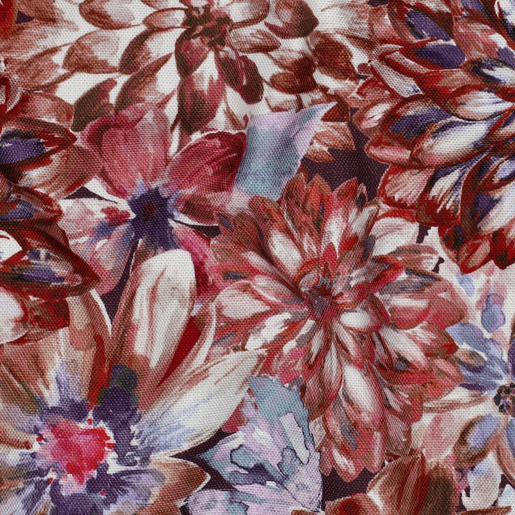 Kanvas bomull Linen look - Stor Blomster brun rød