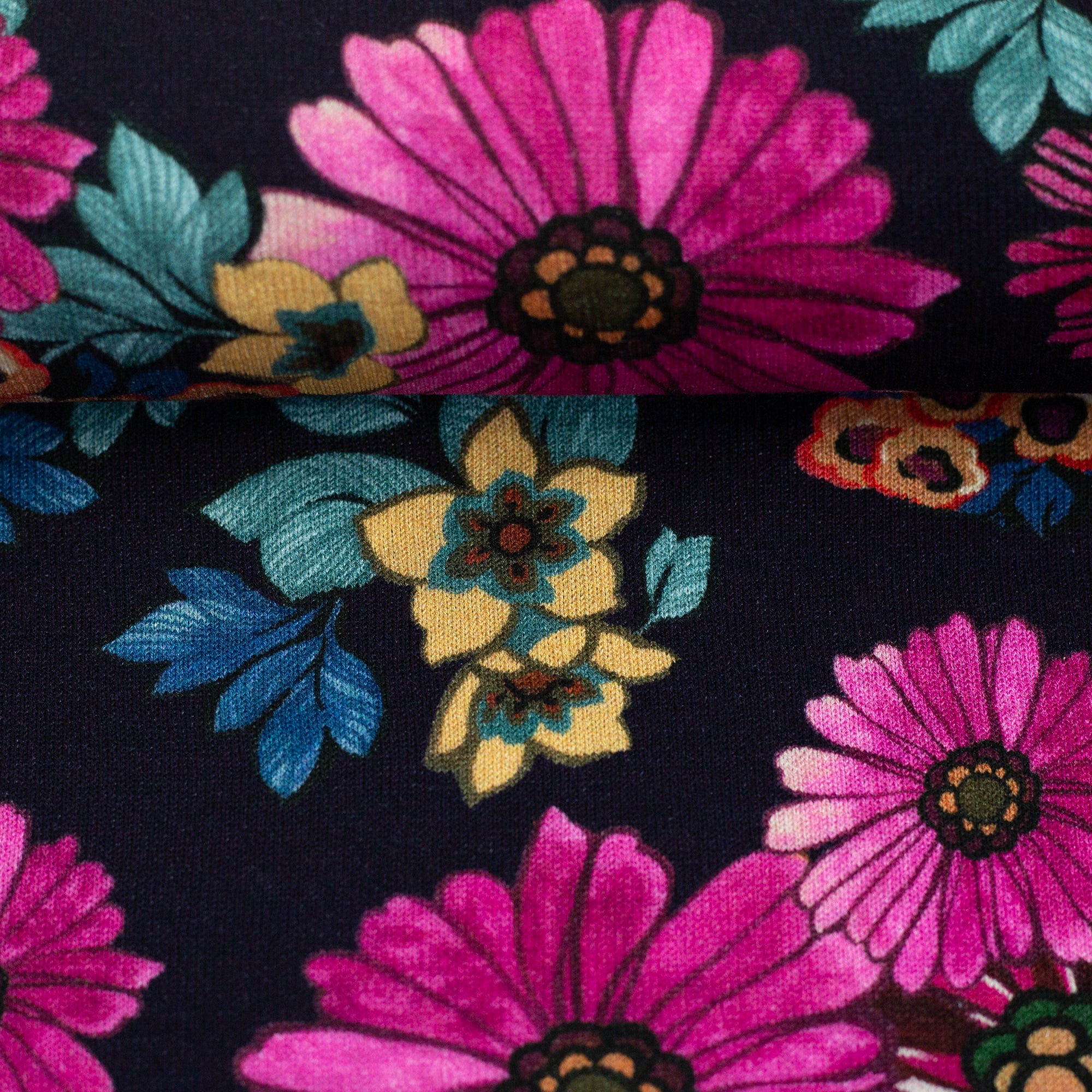 Viskose Jersey - Casablanca blomster mørk blå