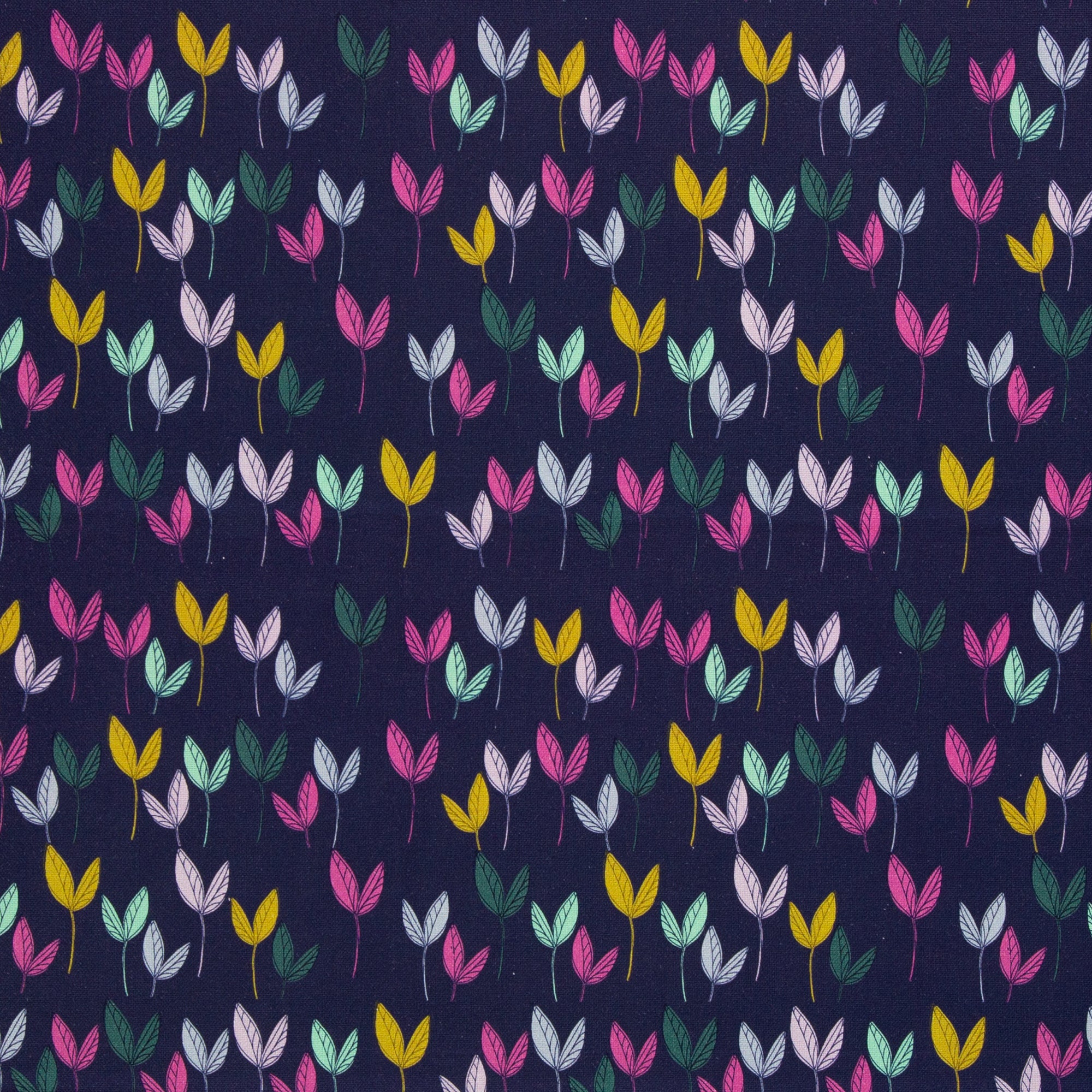 Kanvas - dansende blader mørk blå