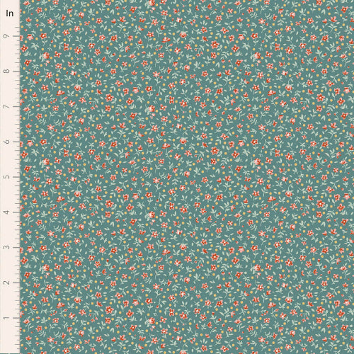 Bomull - Tilda- Mae blomster - Teal