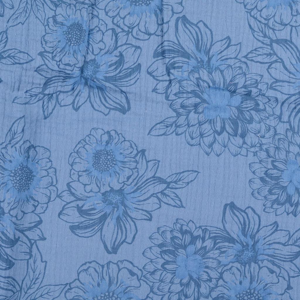Musselin - Double Gauze blomster blå