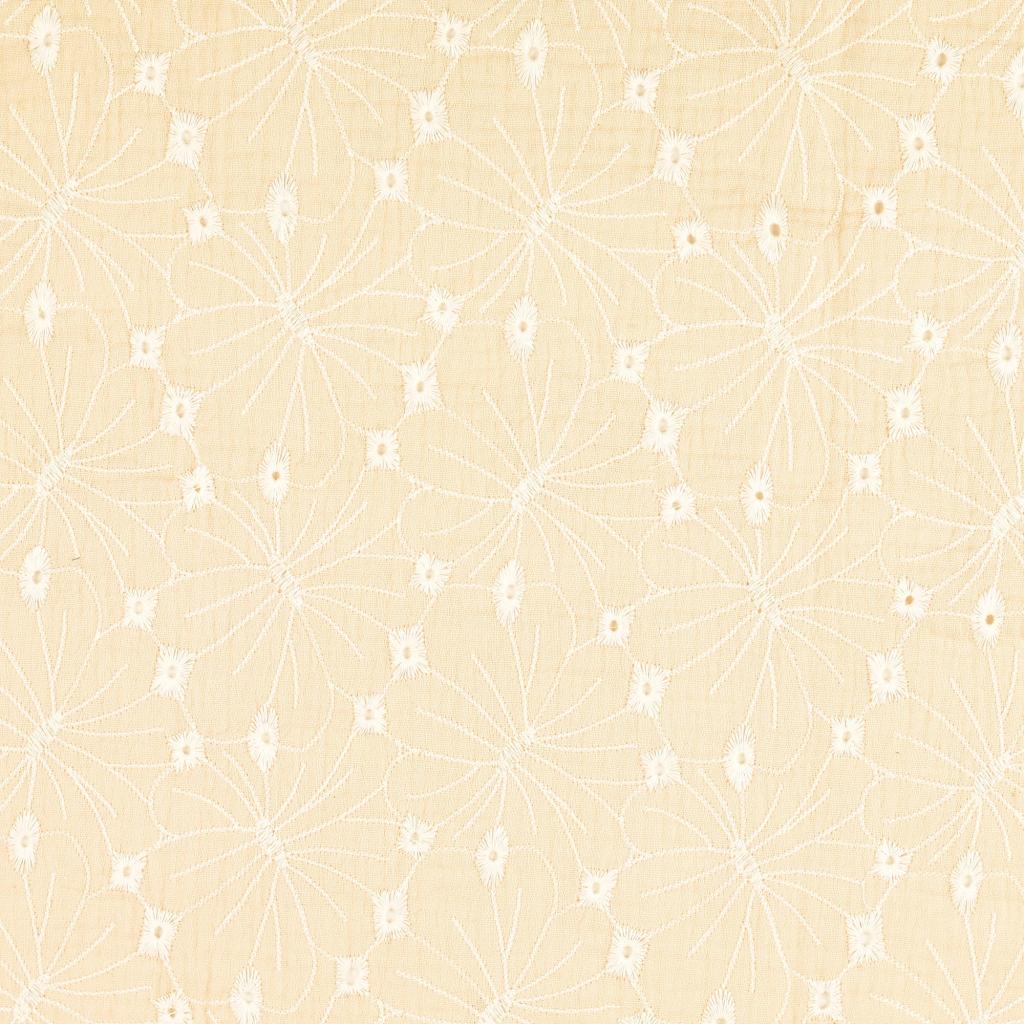 Musselin - Broderi Stor Blomster - Beige