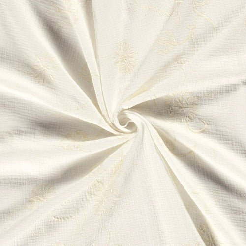 reste Musselin med Broderte Blomster - Offwhite - 20cm