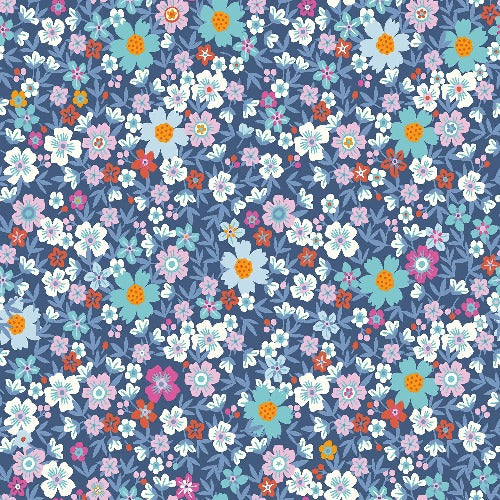 Bomull Poplin - Blomster Donna blå
