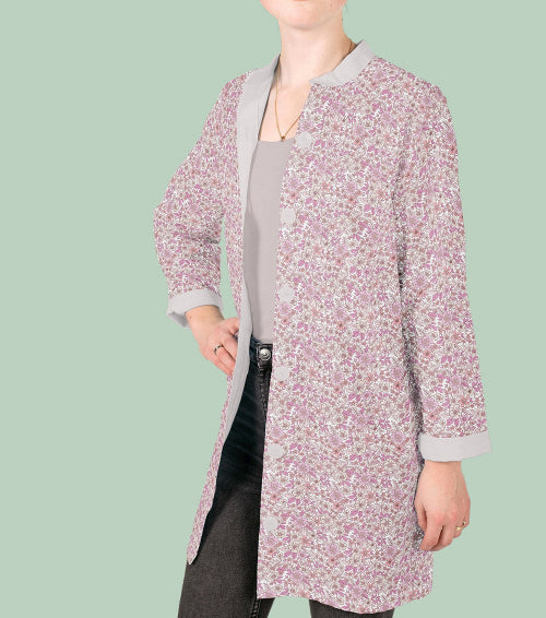 Poplin Bomull - Roses Line blomster, Offwhite og Rosa
