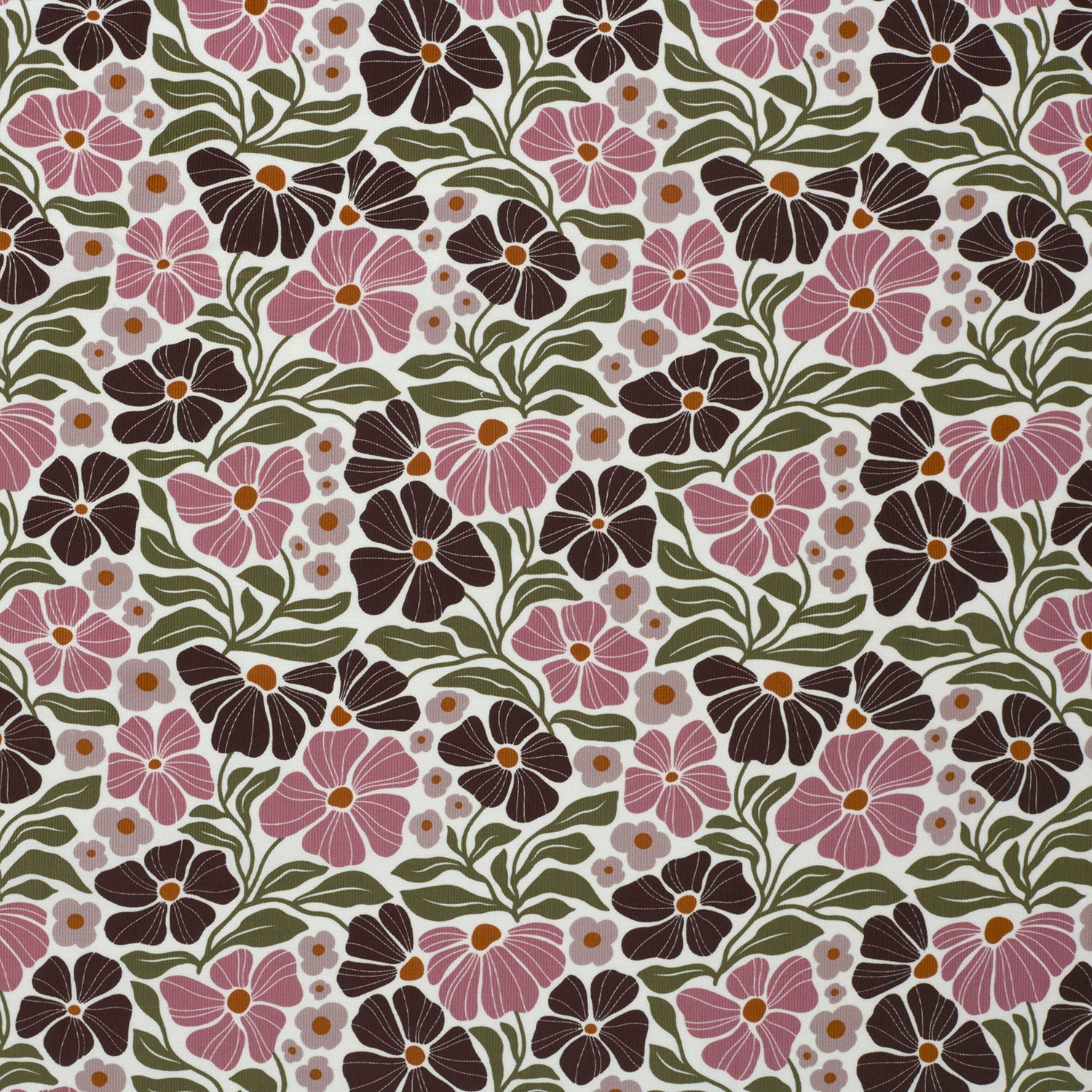 Kordfløyel - Blomster offwhite