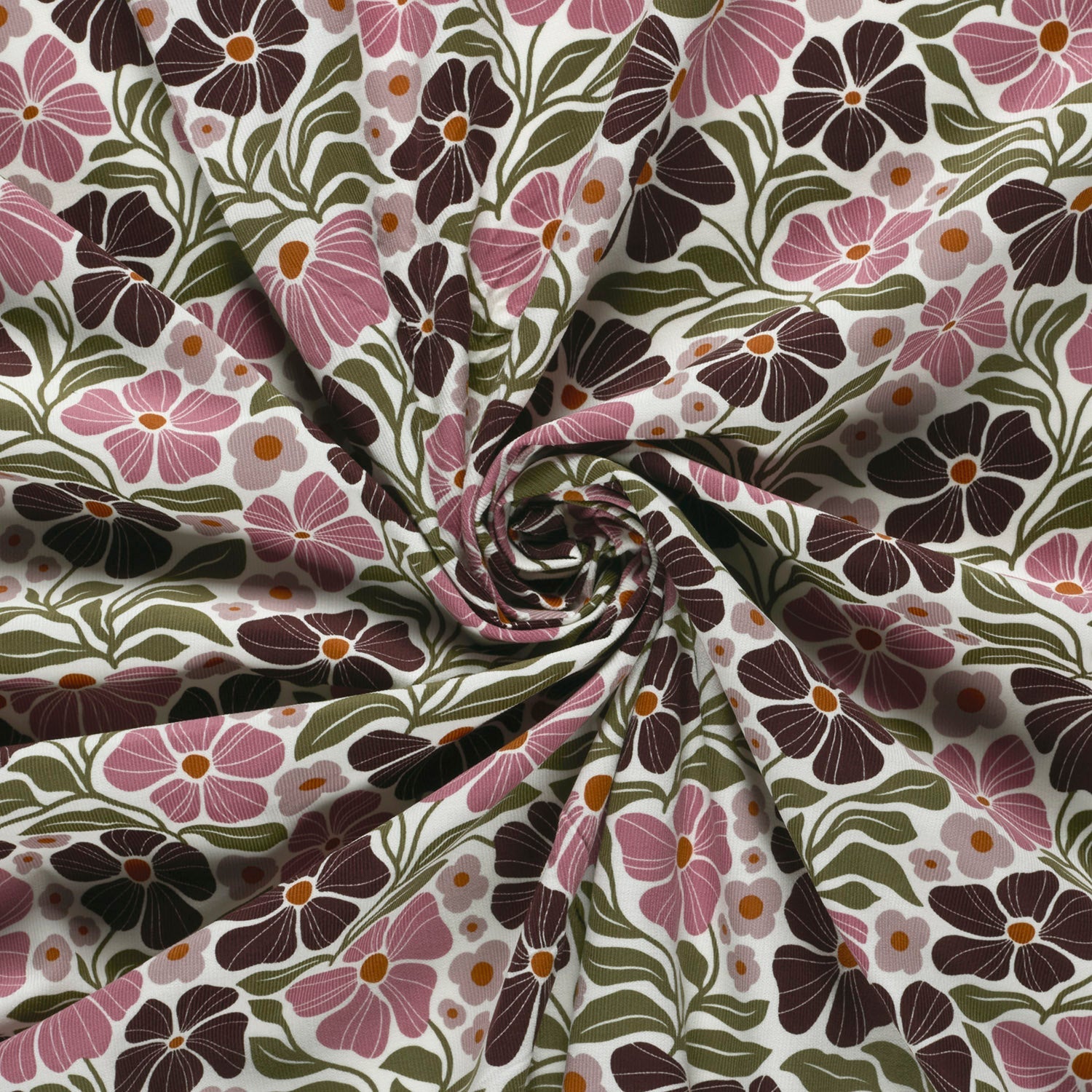 Kordfløyel - Blomster offwhite