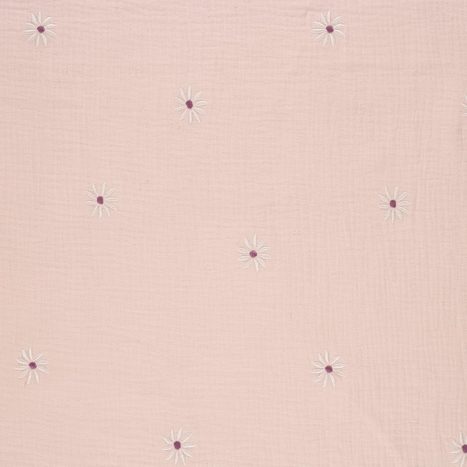 Musselin - Små Blomster Broderi, Lys Rosa