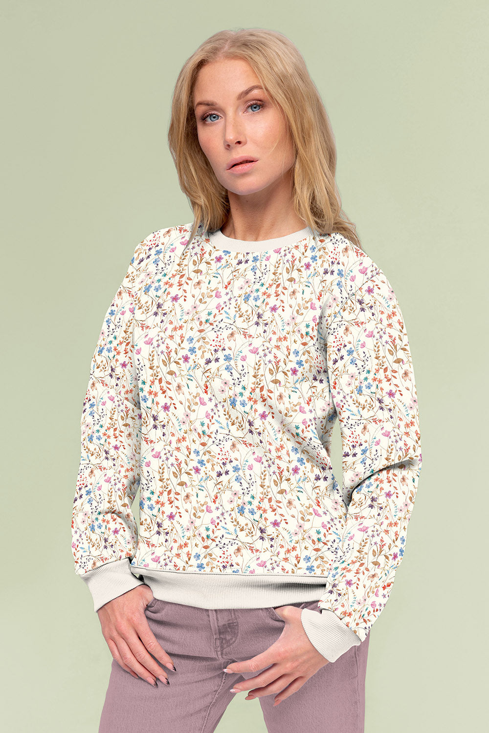 French Terry - Pastel blomster offwhite