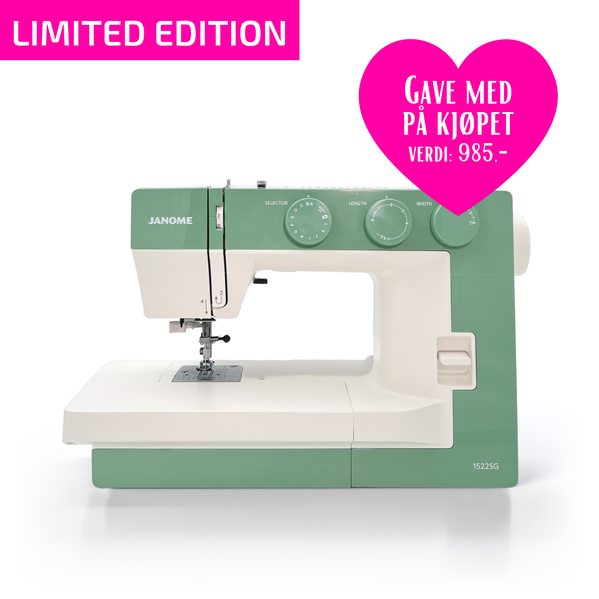 Kampanje! Janome Modell 1522 Smokey Green (Limited Edition) + Bonuspakke
