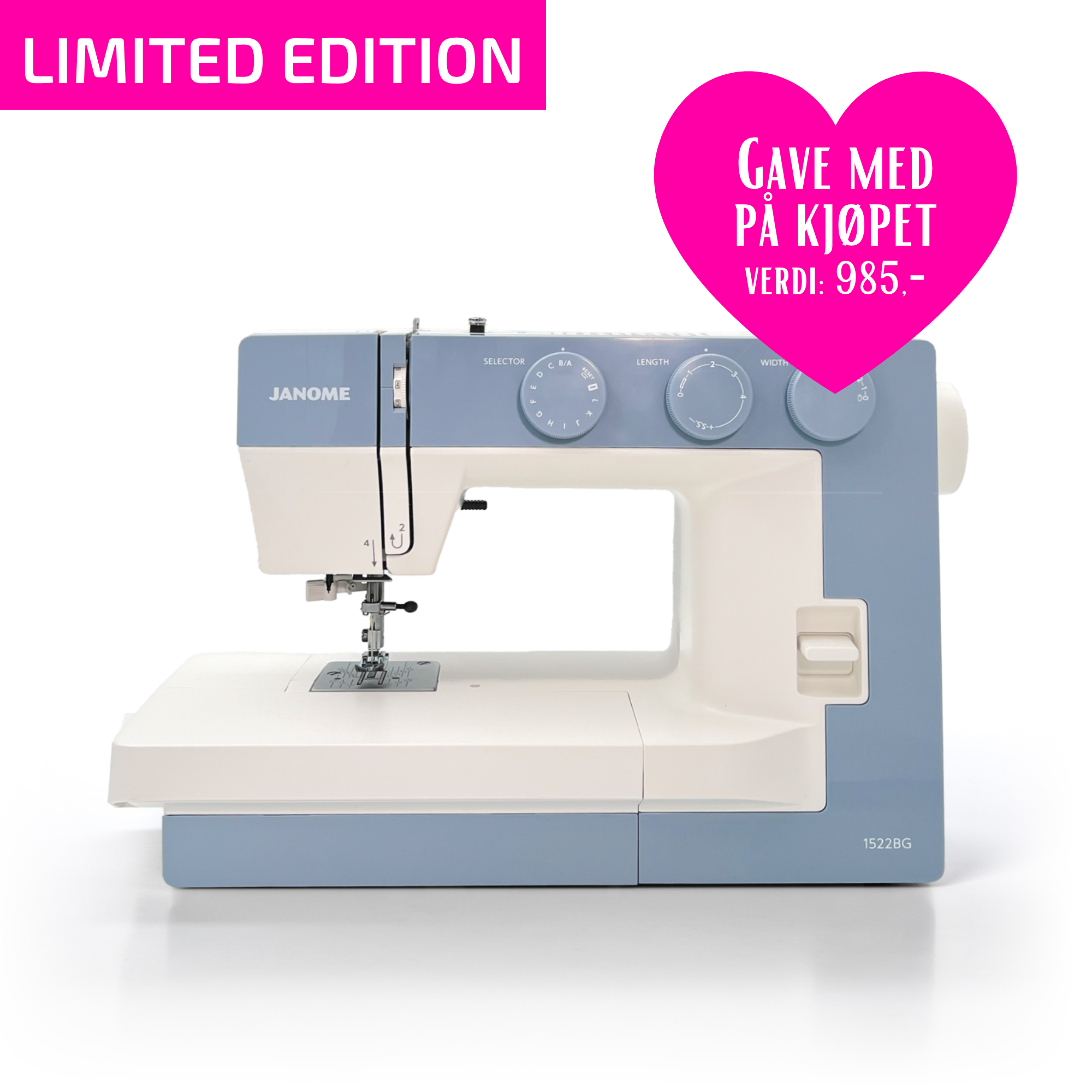 Kampanje! Janome Modell 1522 Blue Gray (Limited Edition) + Bonuspakke