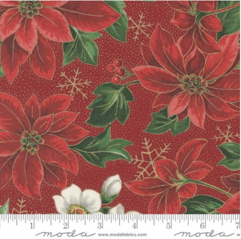 Moda Fabrics Merry Manor Metallic julestjerne rød