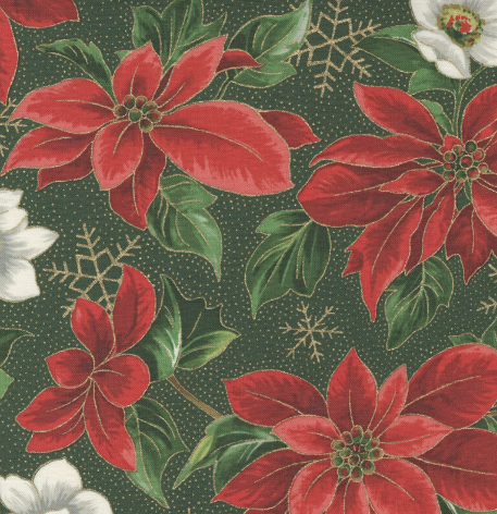 Moda Fabrics Merry Manor Metallic julestjerne grønn