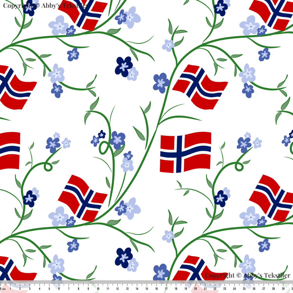 Poplin - Norske Flagg, Offwhite