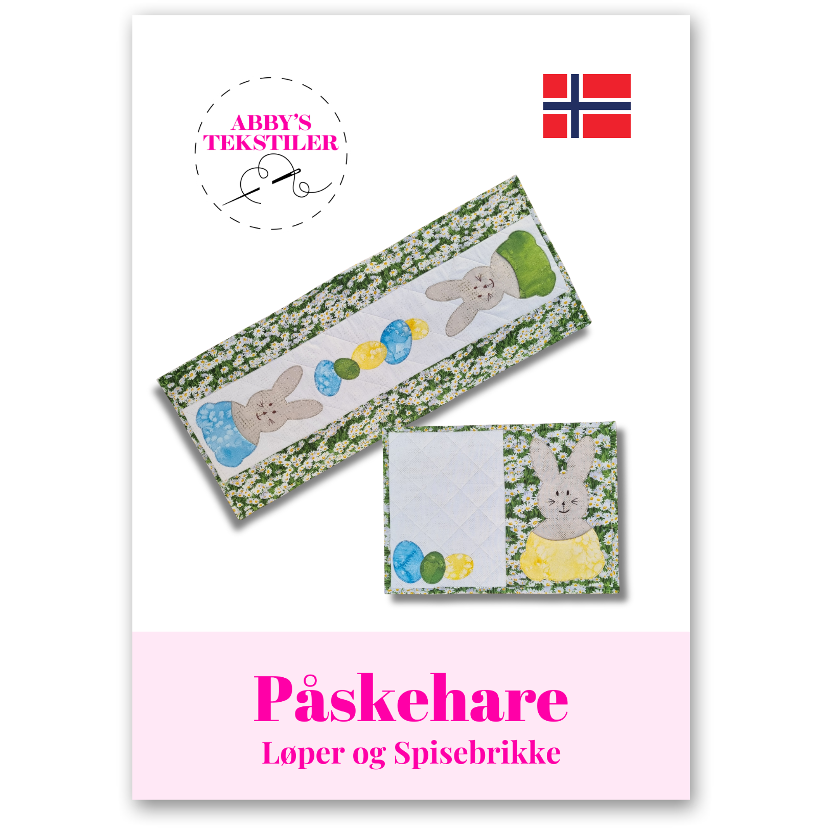 *FORHÅNDSBESTILLING* Abbys Påskehare Løper og Spisebrikke - Norsk - Papirmønster