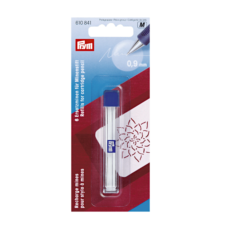 Prym - Refill til Merkekritt Trykkblyant 0,9mm hvit 6stk